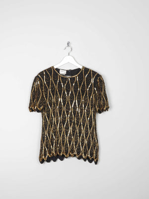 Women's Black & Gold Vintage Beaded Top 10/12 - The Harlequin