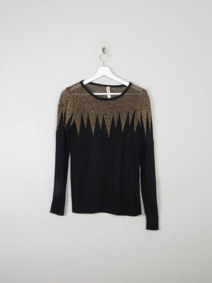 Women's Black & Gold Vintage Knit Top S - The Harlequin