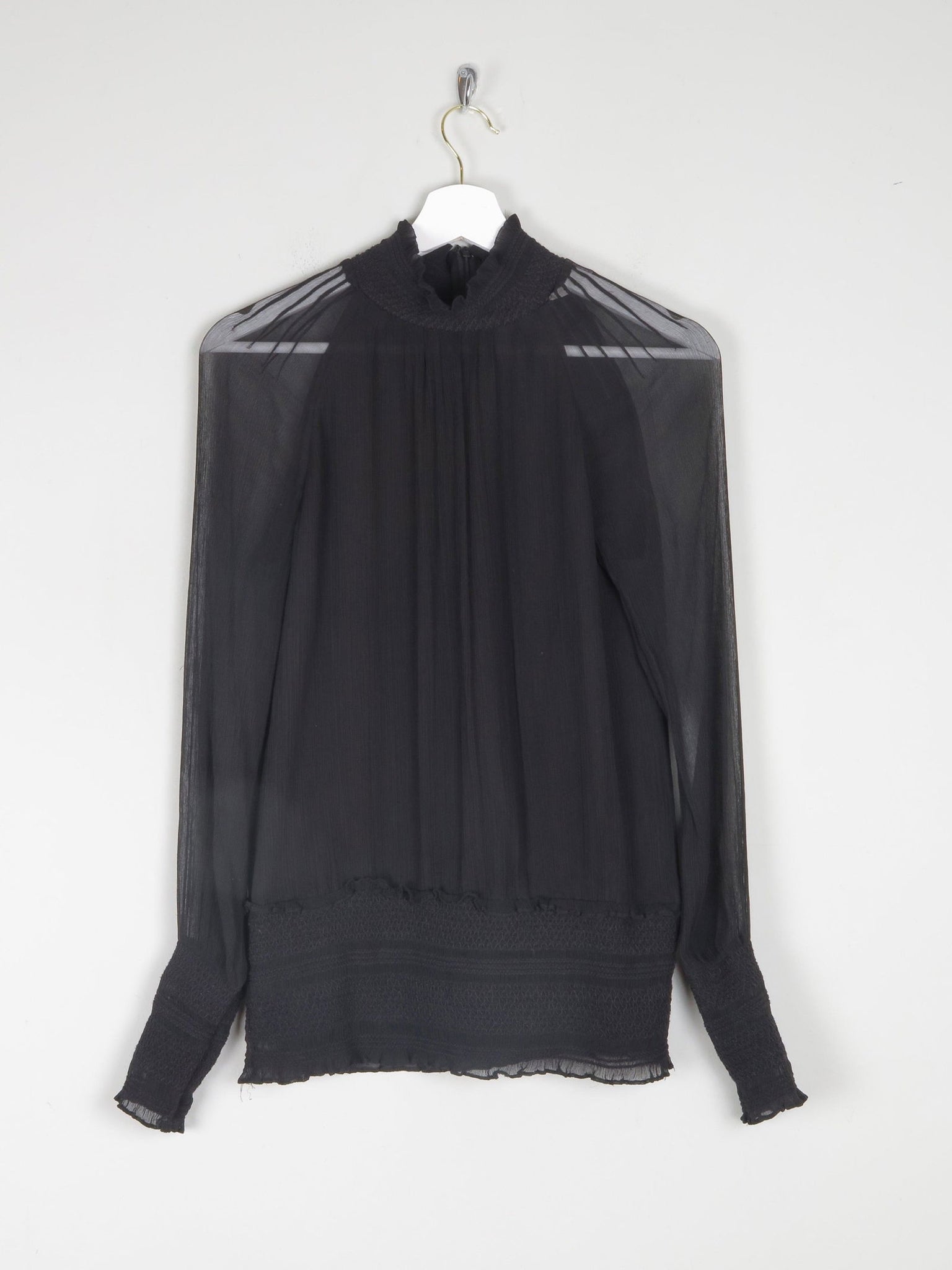 Women's Black High Collared Vintage Victorian Style Blouse S - The Harlequin
