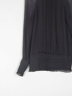 Women's Black High Collared Vintage Victorian Style Blouse S - The Harlequin