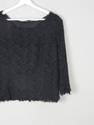 Women's Black Lace 3/4 Sleeved Boat Neck 1950s Evening Top L - The Harlequin