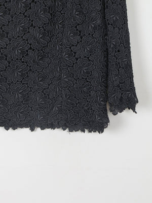 Women's Black Lace 3/4 Sleeved Boat Neck 1950s Evening Top L - The Harlequin