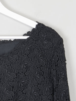 Women's Black Lace 3/4 Sleeved Boat Neck 1950s Evening Top L - The Harlequin
