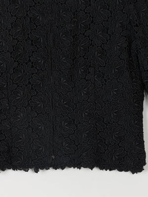 Women's Black Lace 3/4 Sleeved Boat Neck 1950s Evening Top L - The Harlequin