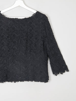 Women's Black Lace 3/4 Sleeved Boat Neck 1950s Evening Top L - The Harlequin