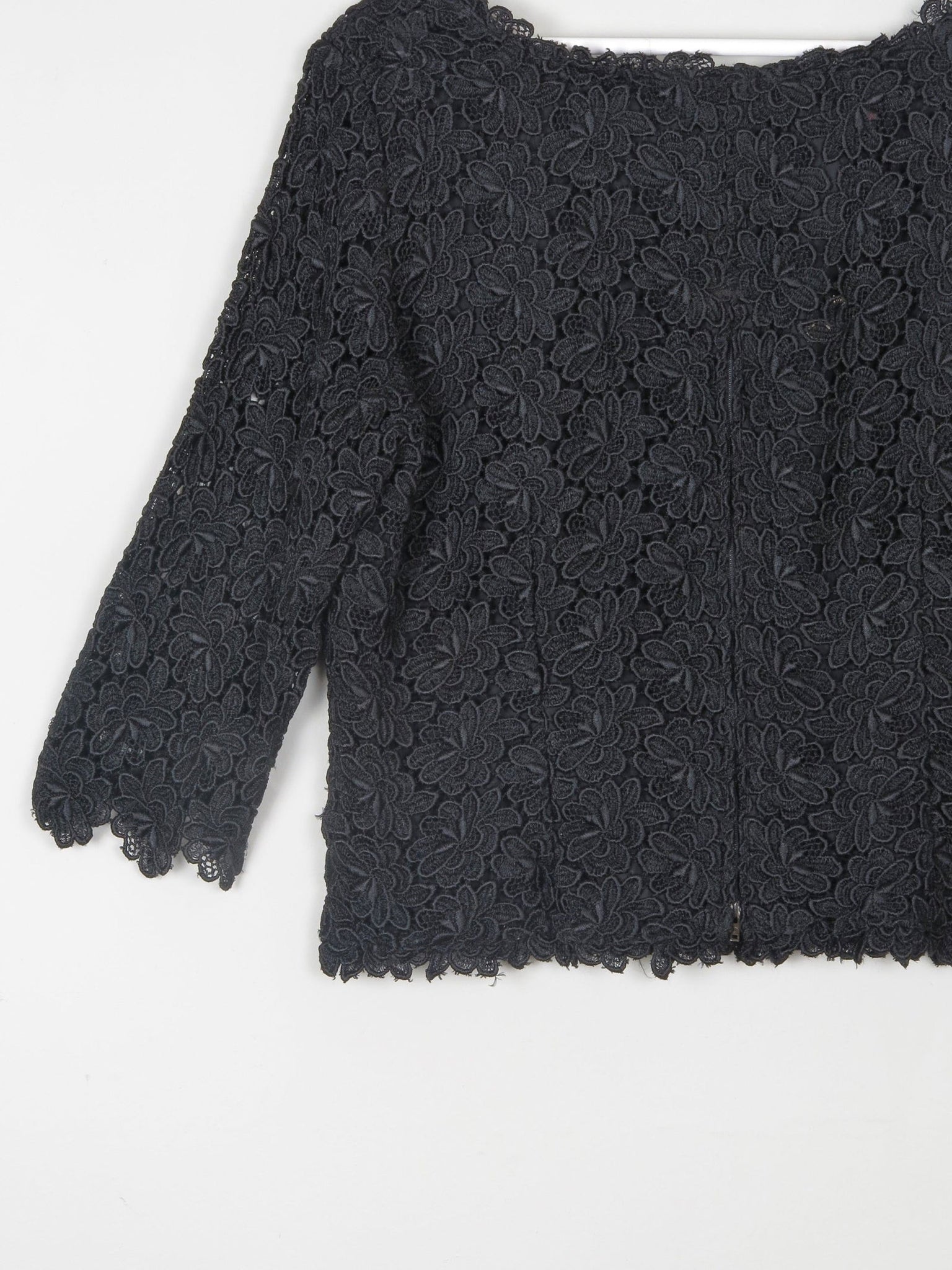 Women's Black Lace 3/4 Sleeved Boat Neck 1950s Evening Top L - The Harlequin