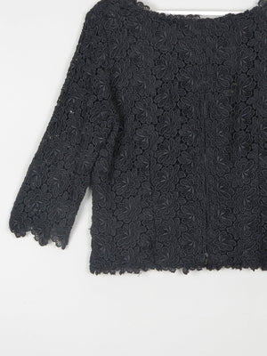 Women's Black Lace 3/4 Sleeved Boat Neck 1950s Evening Top L - The Harlequin