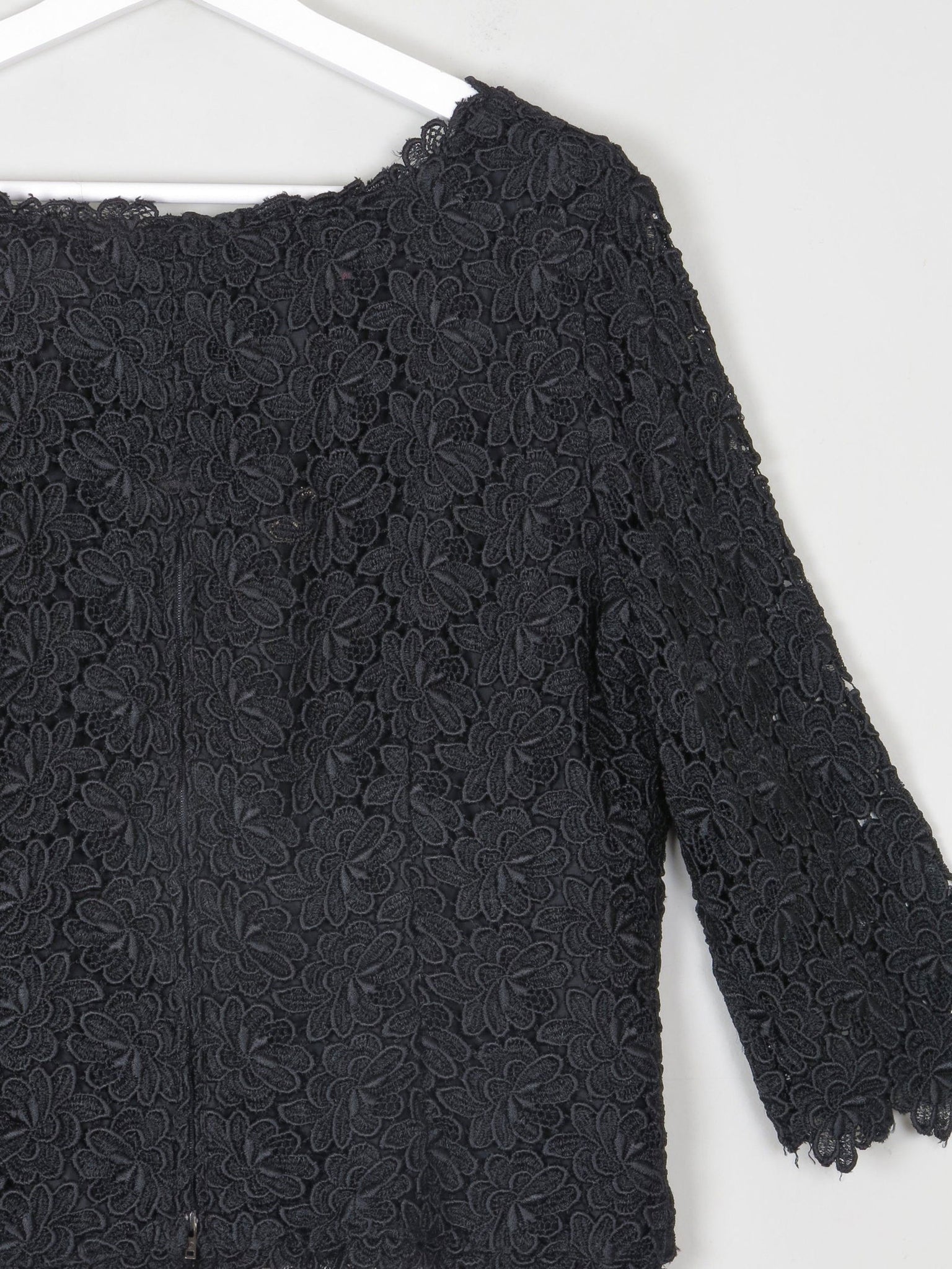 Women's Black Lace 3/4 Sleeved Boat Neck 1950s Evening Top L - The Harlequin