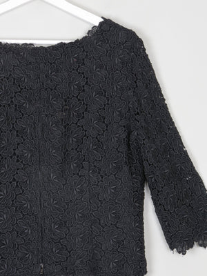 Women's Black Lace 3/4 Sleeved Boat Neck 1950s Evening Top L - The Harlequin