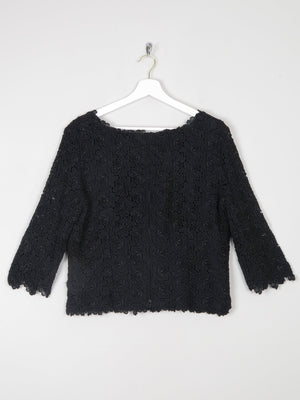 Women's Black Lace 3/4 Sleeved Boat Neck 1950s Evening Top L - The Harlequin