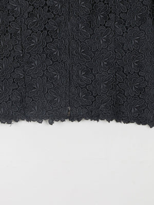 Women's Black Lace 3/4 Sleeved Boat Neck 1950s Evening Top L - The Harlequin