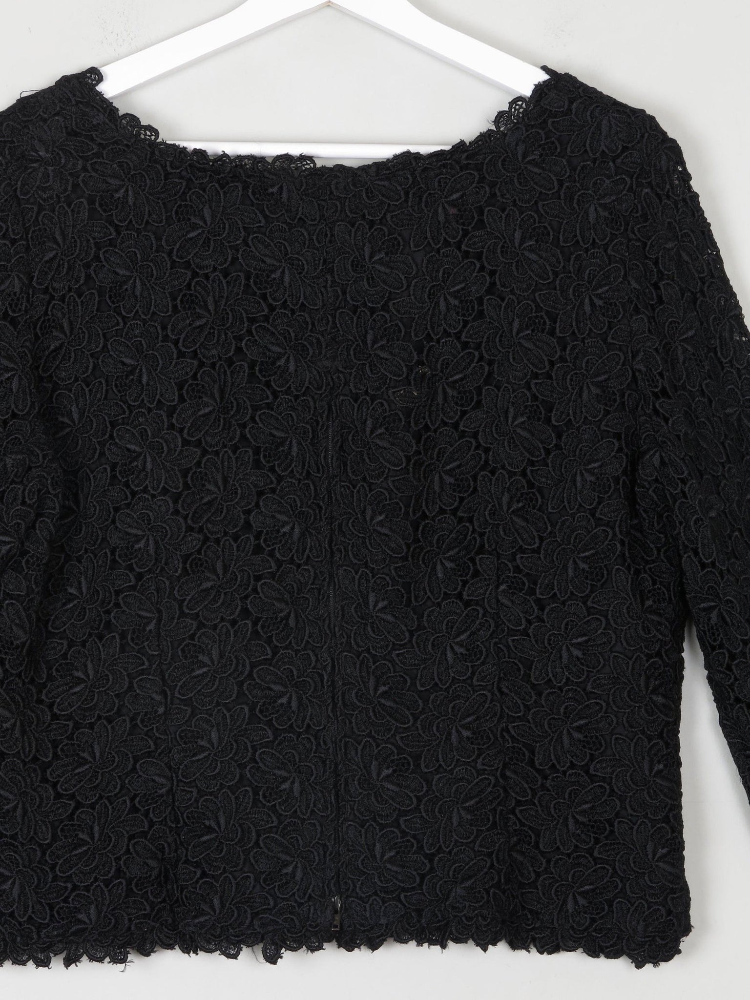 Women's Black Lace 3/4 Sleeved Boat Neck 1950s Evening Top L - The Harlequin
