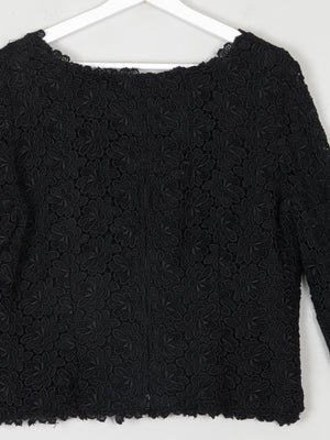Women's Black Lace 3/4 Sleeved Boat Neck 1950s Evening Top L - The Harlequin
