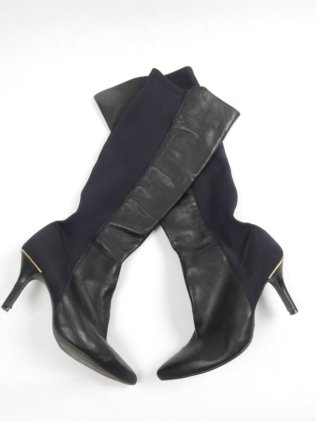 Women's Black Leather Knee-High Boots 40/7 - The Harlequin