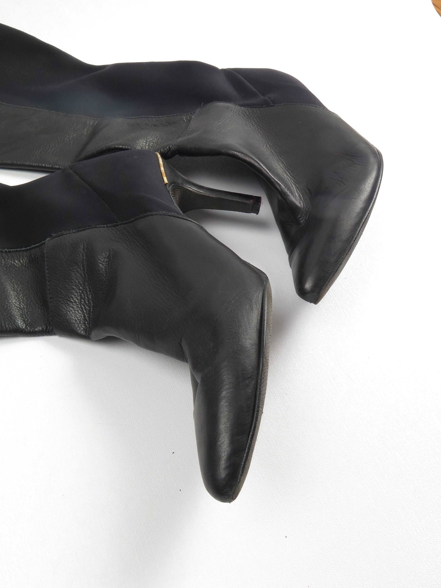 Women's Black Leather Knee-High Boots 40/7 - The Harlequin