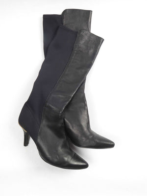 Women's Black Leather Knee-High Boots 40/7 - The Harlequin