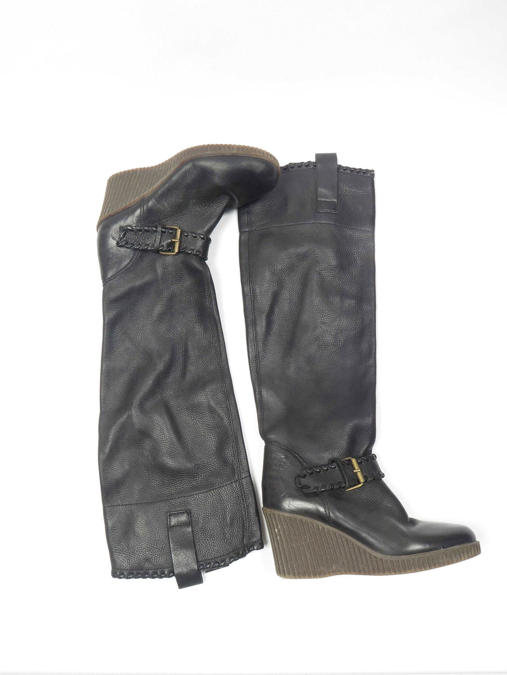 Women’s Black Leather Platform Boots UK5 Euro 38 - The Harlequin