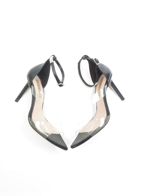 Women’s Black Leather Uterque Leather Diamanté & Vinyl Heels 5 UK 38 - The Harlequin