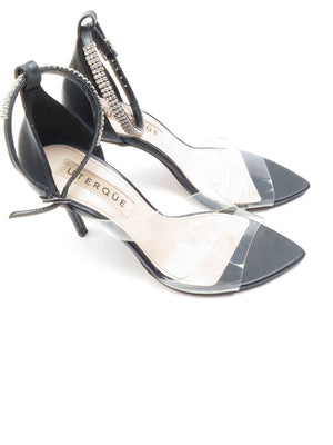 Women’s Black Leather Uterque Leather Diamanté & Vinyl Heels 5 UK 38 - The Harlequin