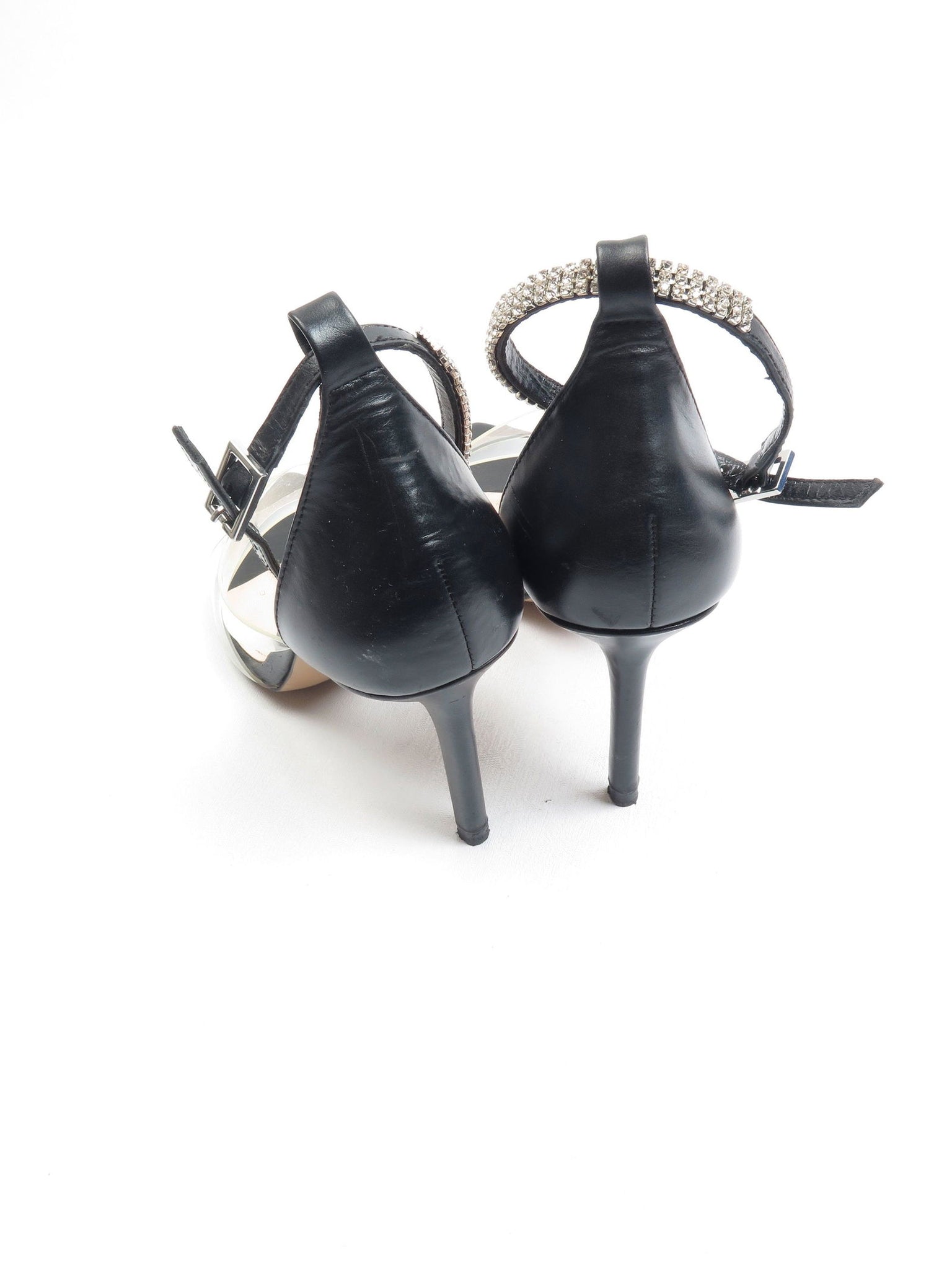 Women’s Black Leather Uterque Leather Diamanté & Vinyl Heels 5 UK 38 - The Harlequin