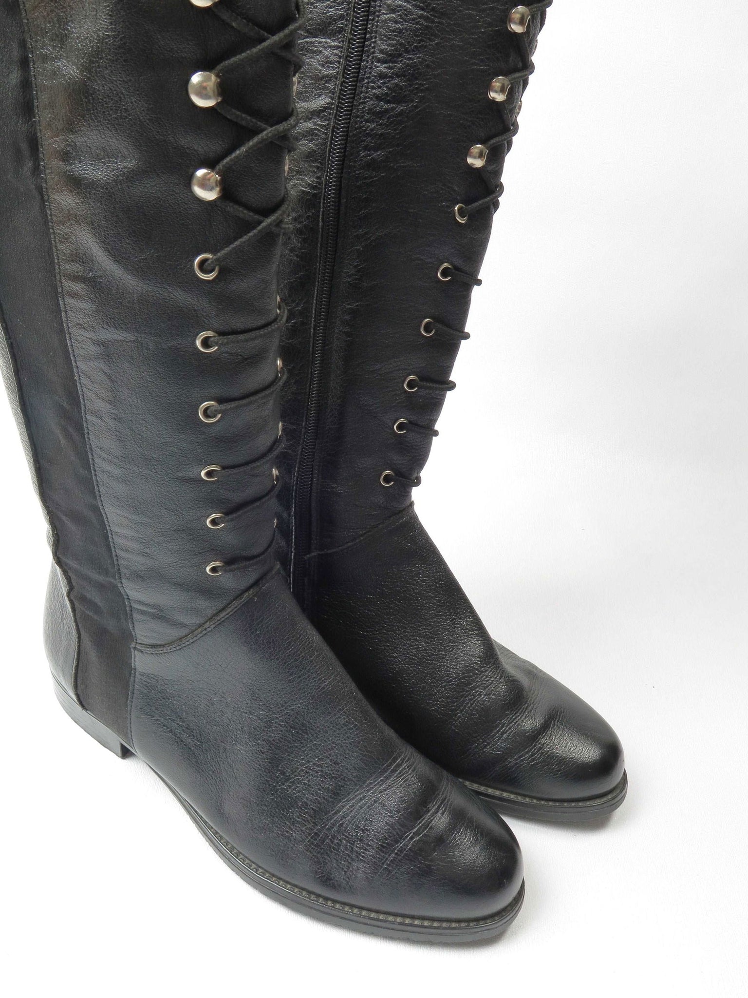 Women’s Black Leather Vintage Boots Lace Up 37/4 - The Harlequin
