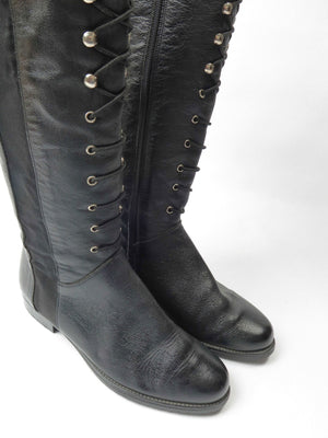 Women’s Black Leather Vintage Boots Lace Up 37/4 - The Harlequin