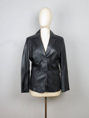 Women's Black Leather Vintage Jacket S/M - The Harlequin