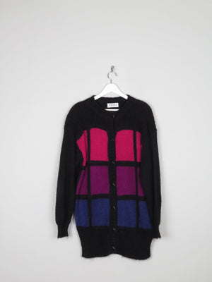 Women's Black & Pink Oversized Mohair Vintage Cardigan S-L - The Harlequin