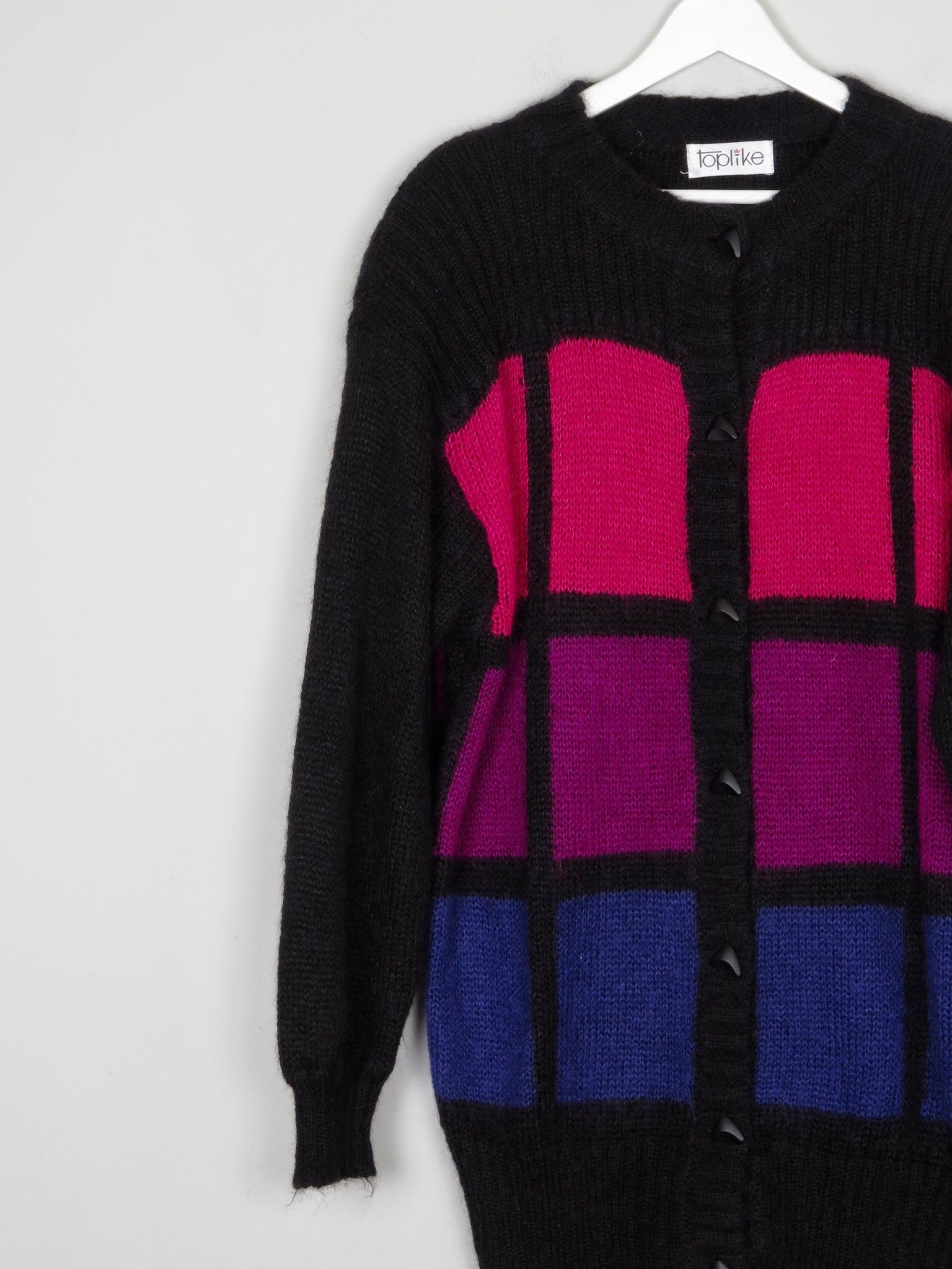 Women's Black & Pink Oversized Mohair Vintage Cardigan S-L - The Harlequin