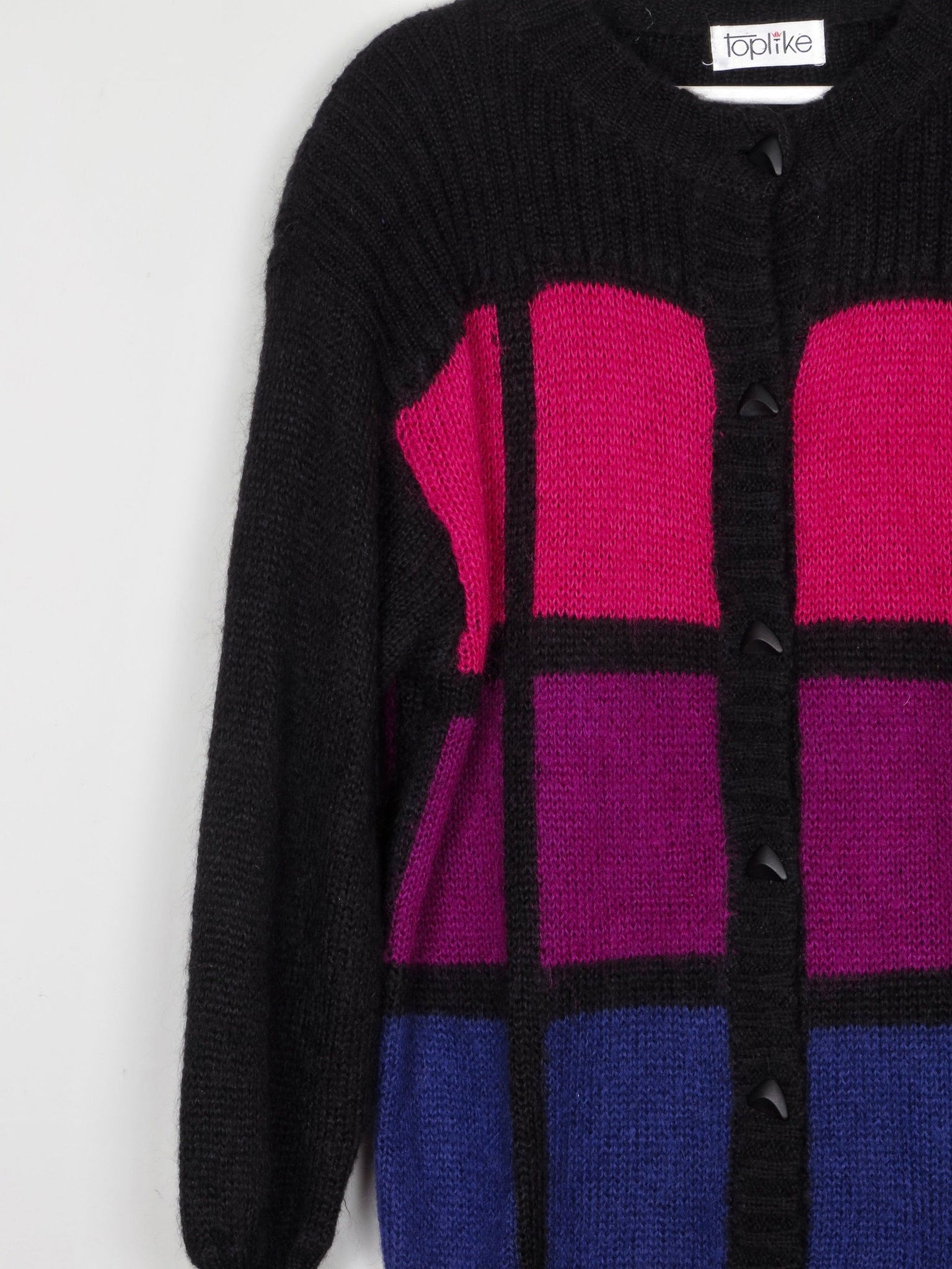 Women's Black & Pink Oversized Mohair Vintage Cardigan S-L - The Harlequin