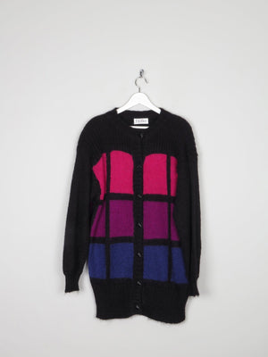 Women's Black & Pink Oversized Mohair Vintage Cardigan S-L - The Harlequin