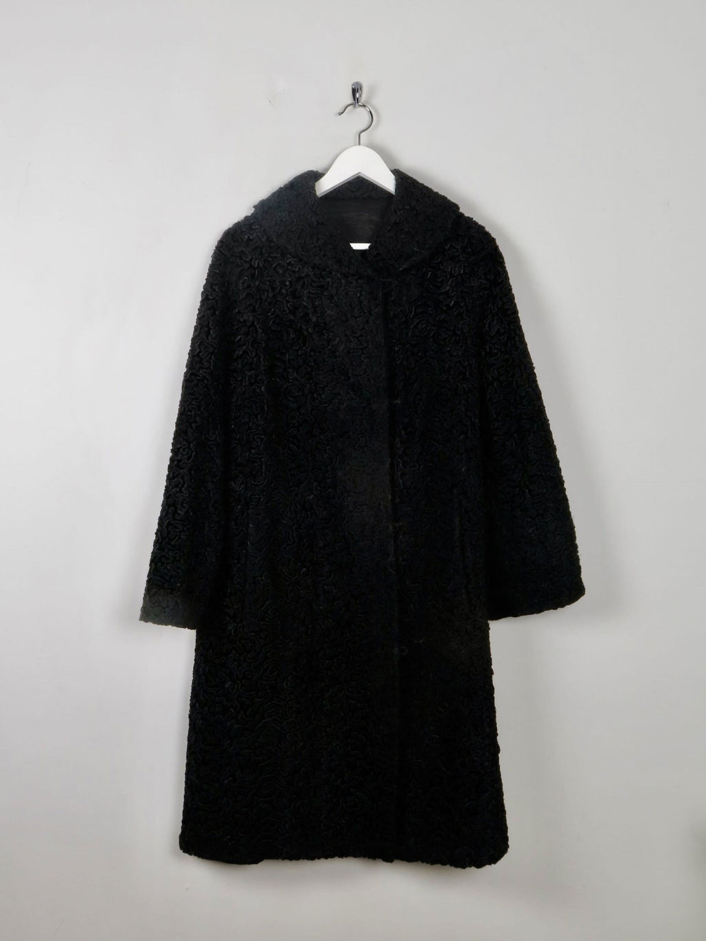 Women's Black Vintage Astrachan Style Coat M - The Harlequin
