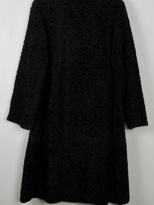 Women's Black Vintage Astrachan Style Coat M - The Harlequin