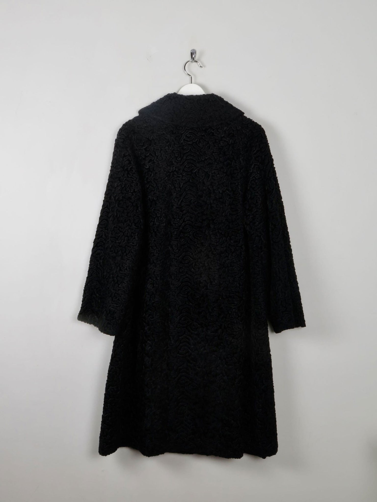 Women's Black Vintage Astrachan Style Coat M - The Harlequin