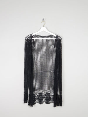 Women’s Black Vintage Crochet Long Cardigan S/M - The Harlequin