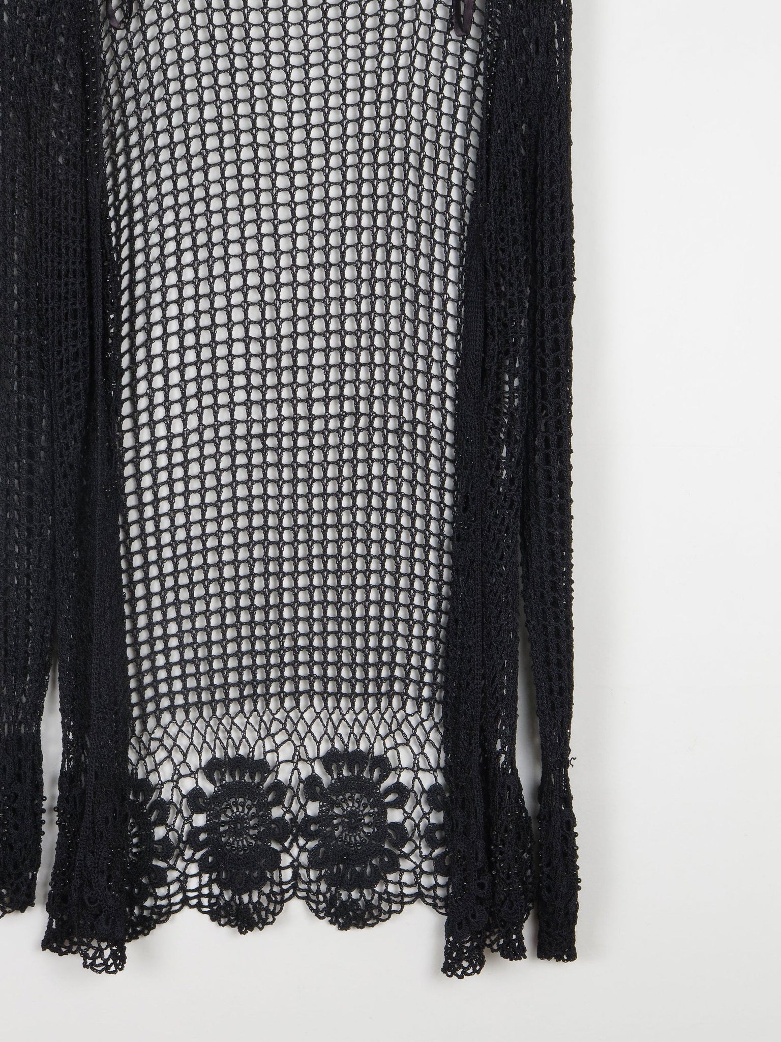 Women’s Black Vintage Crochet Long Cardigan S/M - The Harlequin
