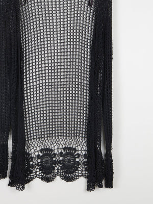 Women’s Black Vintage Crochet Long Cardigan S/M - The Harlequin