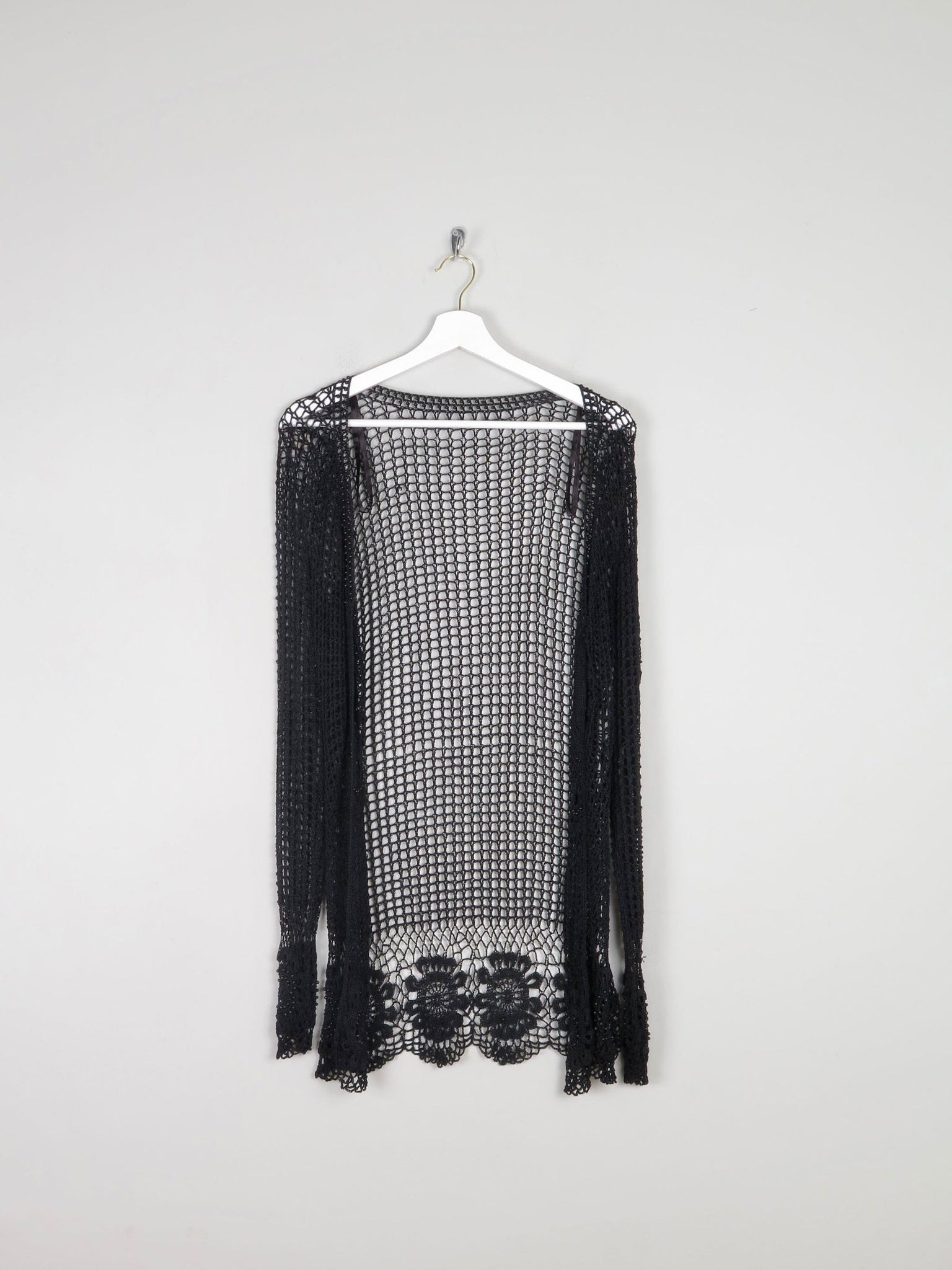 Women’s Black Vintage Crochet Long Cardigan S/M - The Harlequin