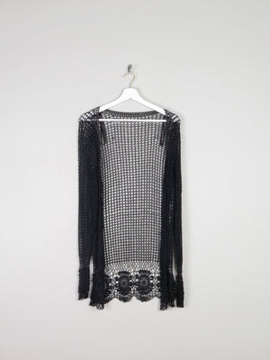 Women’s Black Vintage Crochet Long Cardigan S/M - The Harlequin