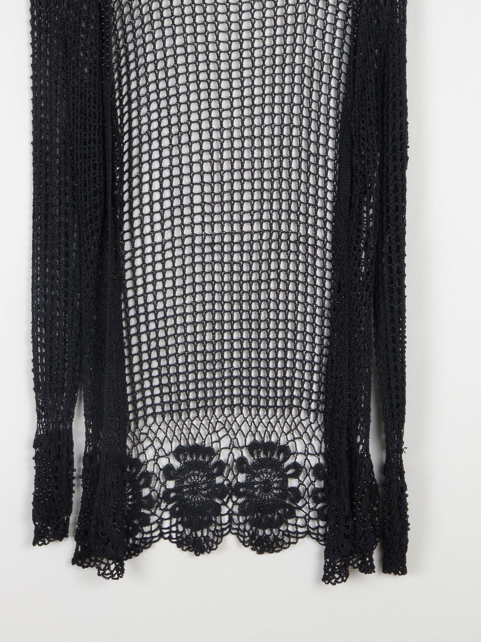 Women’s Black Vintage Crochet Long Cardigan S/M - The Harlequin