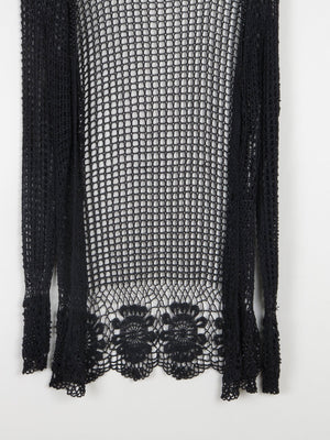 Women’s Black Vintage Crochet Long Cardigan S/M - The Harlequin