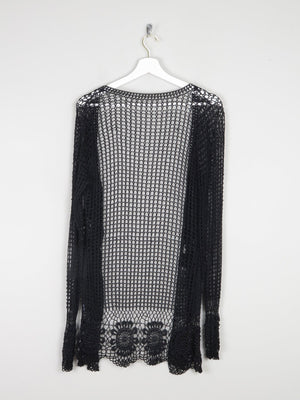 Women’s Black Vintage Crochet Long Cardigan S/M - The Harlequin