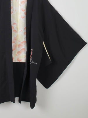 Women's Black Vintage Kimono Satin With Print M/L - The Harlequin