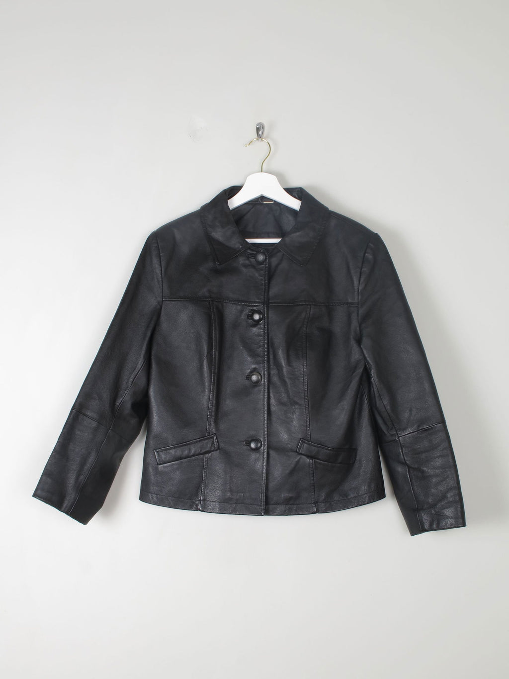 Women's Black Vintage Leather Cropped Jacket M - The Harlequin