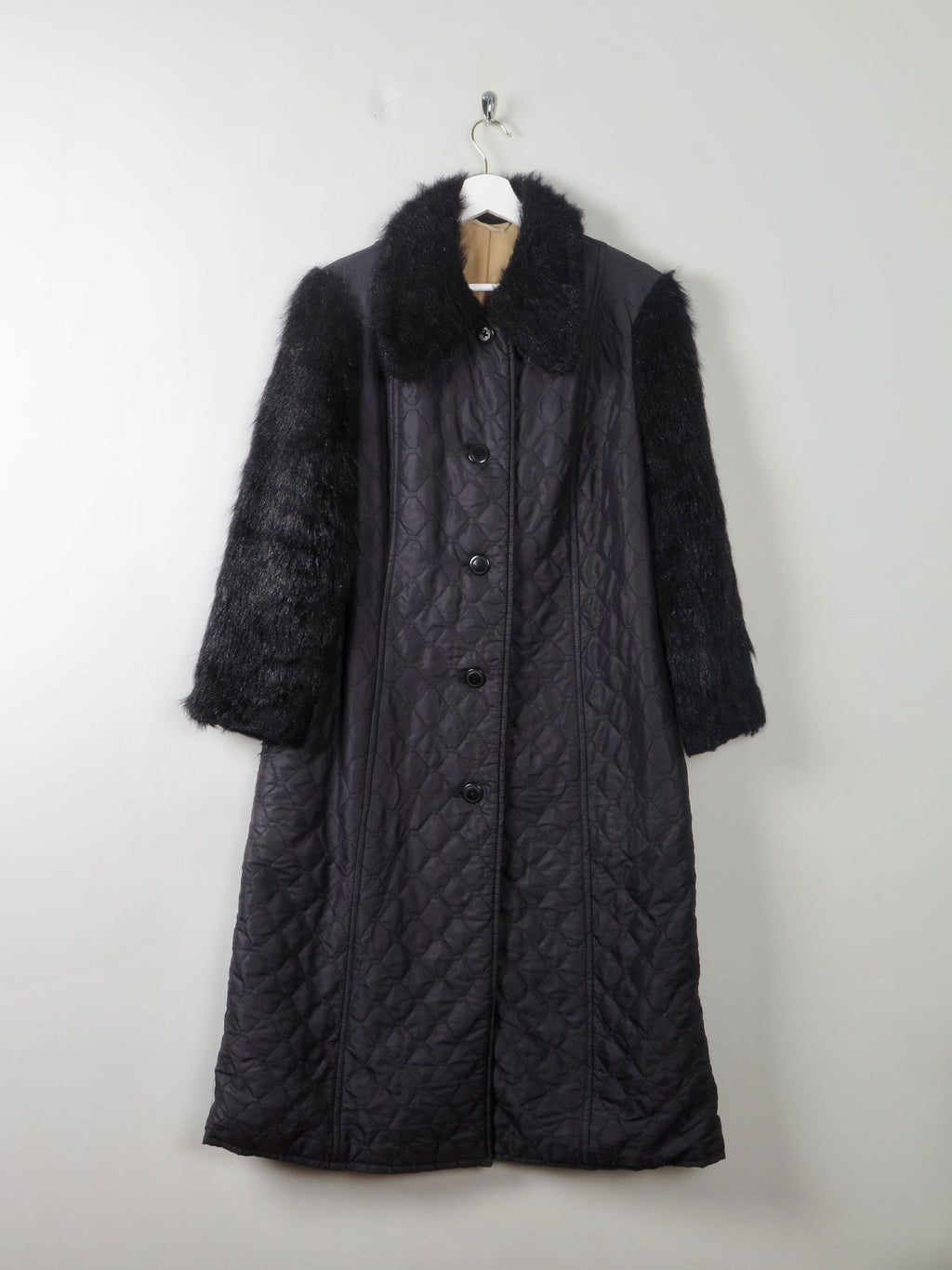 Women's Black Vintage Quilted Coat M - The Harlequin
