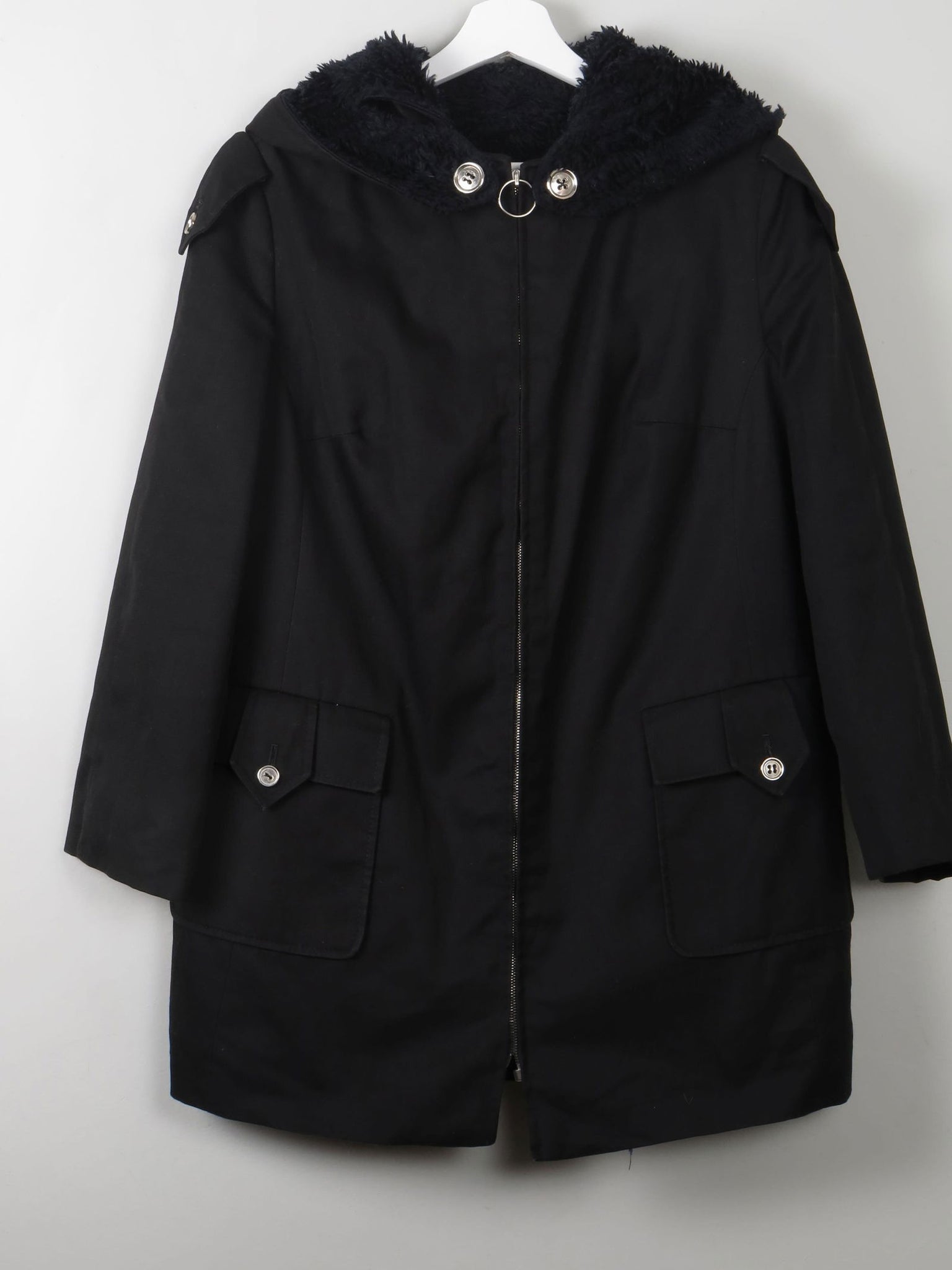 Women's Black Vintage Trench Parka S/M Petit - The Harlequin