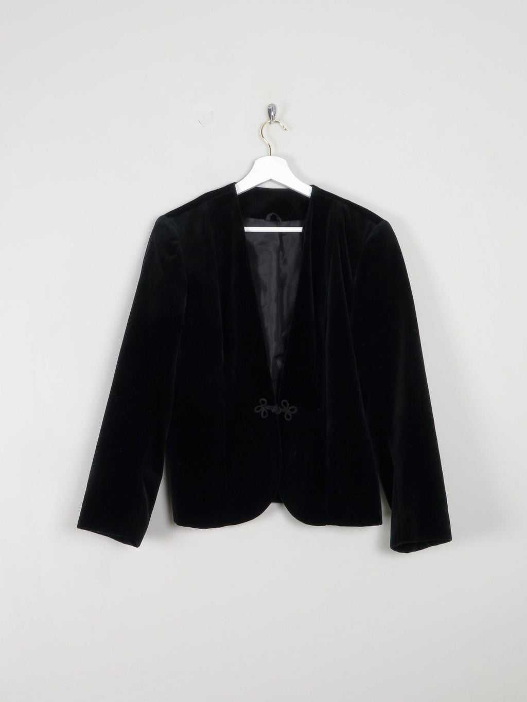 Women's Black Vintage Velvet Collarless Jacket S - The Harlequin