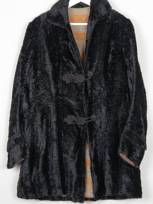 Women's Black Vintage Velvet Crushed Long Jacket 10/12 - The Harlequin