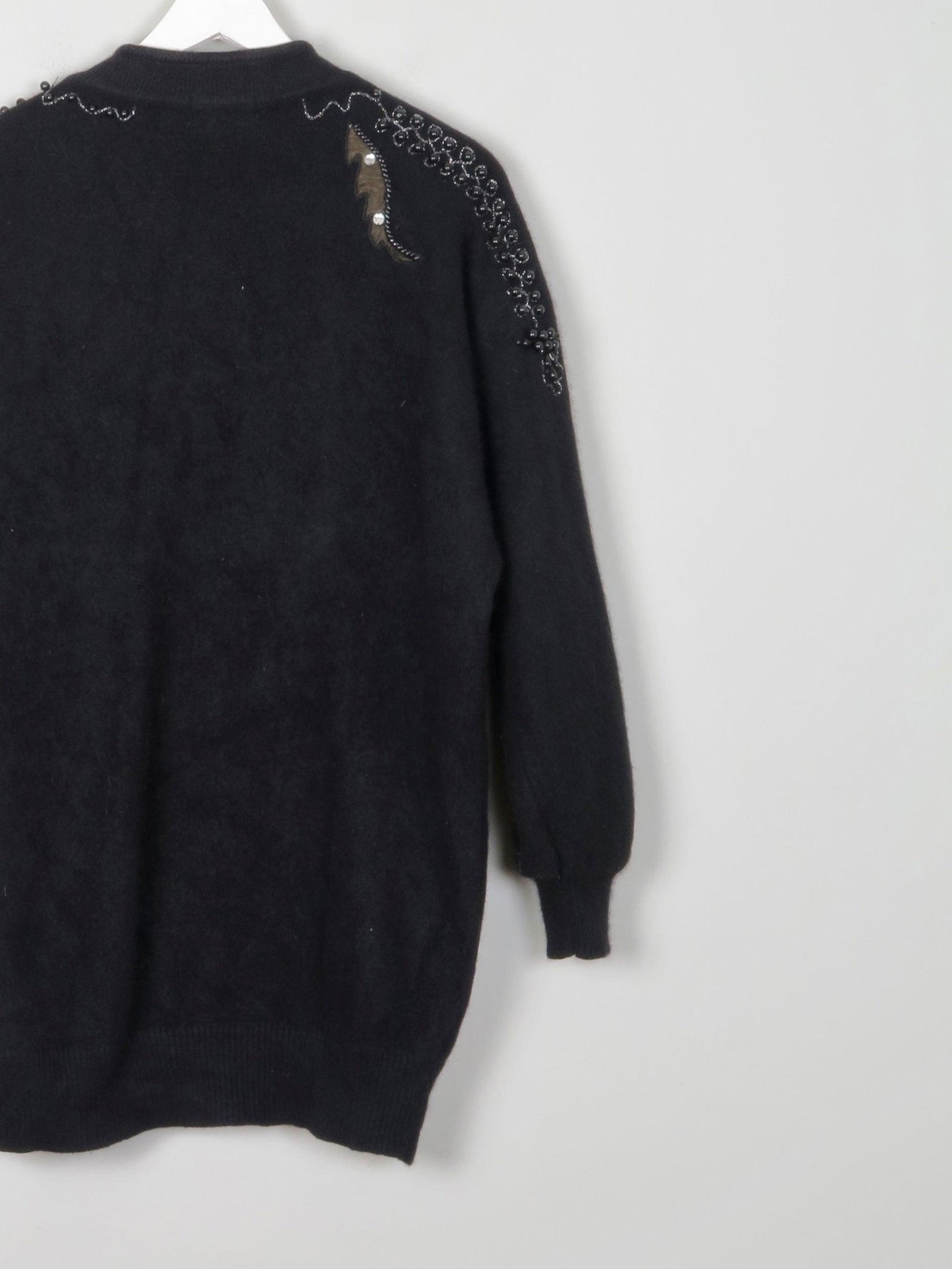 Women's Black Vintage Wool Cardigan With Beads & Lurex Trims S/M - The Harlequin