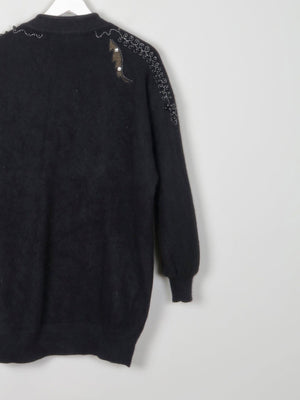 Women's Black Vintage Wool Cardigan With Beads & Lurex Trims S/M - The Harlequin